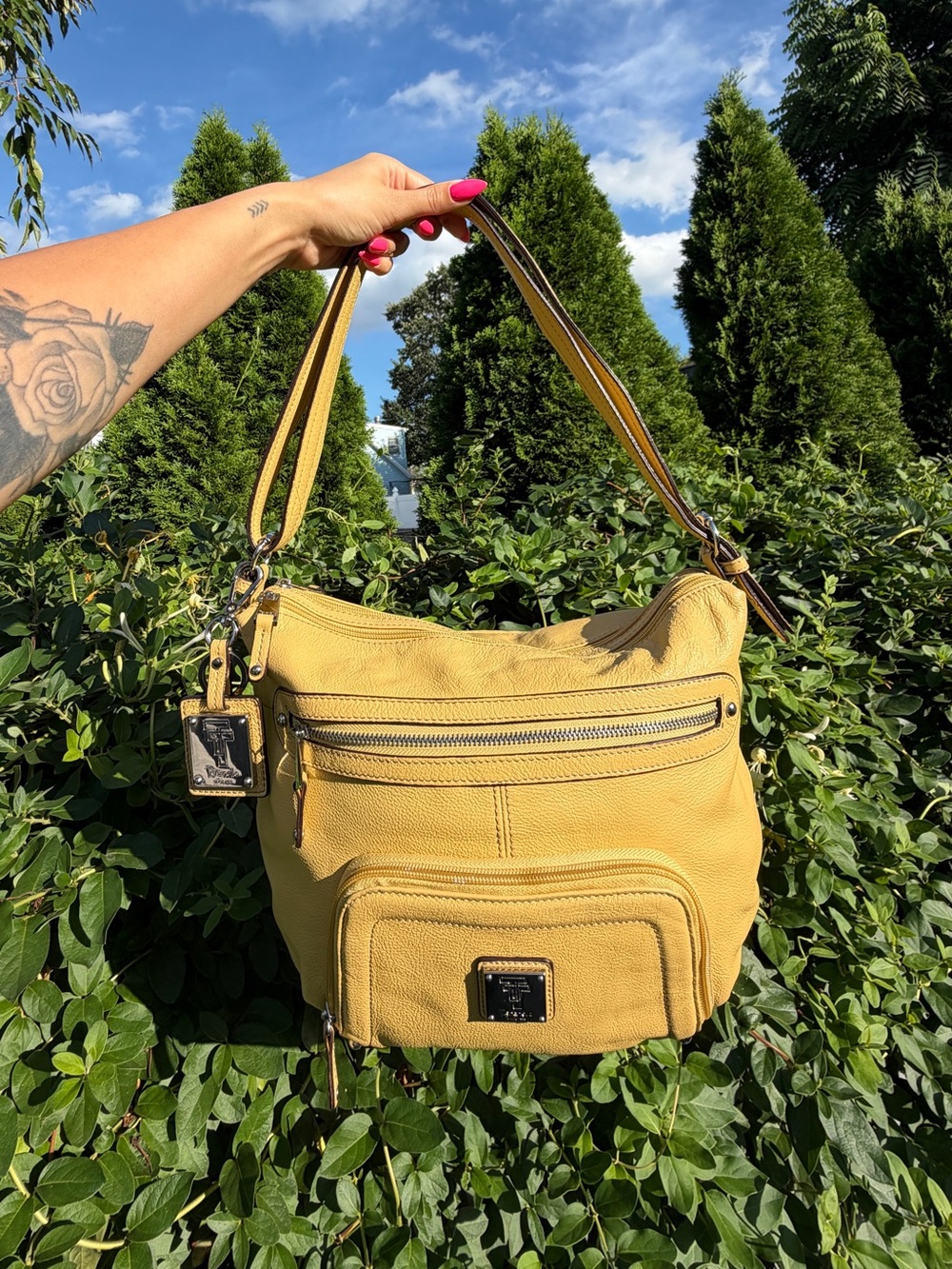 Vintage Y2K Tignanello Yellow Leather Convertible Shoulder Crossbody Hobo Bag